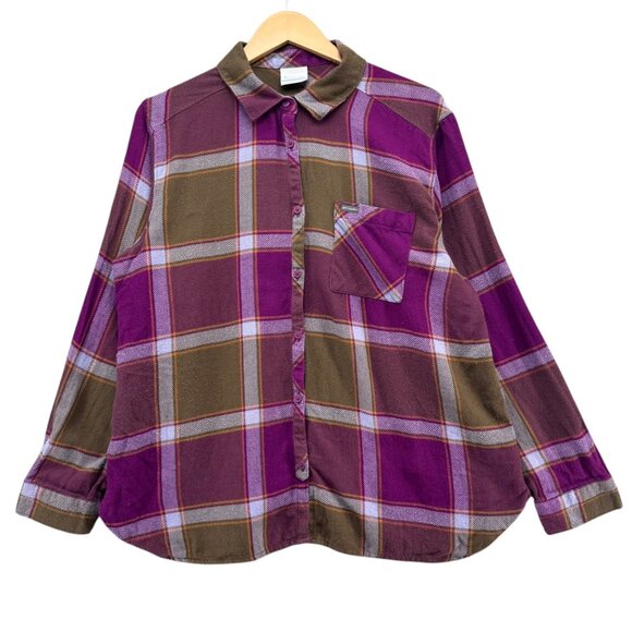 Columbia Simply Put II Flannel Shirt Womens Purple Brown Long Sleeve Top Size 1X - Picture 1 of 12